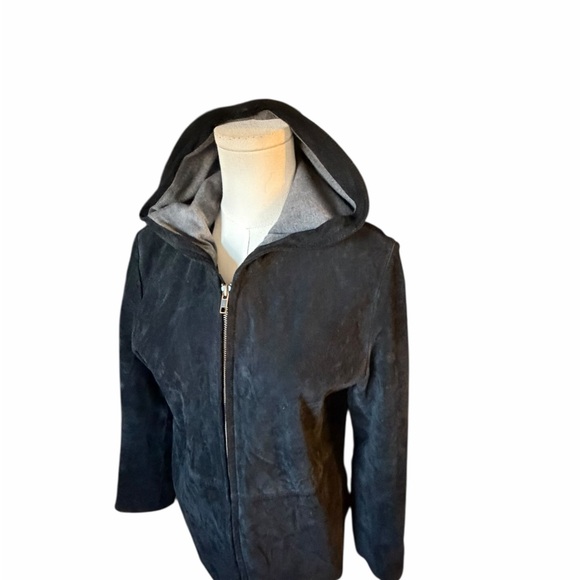Junction West Black Leather Women's Suede Jacket W/Hoodie Sz Small - Picture 3 of 14